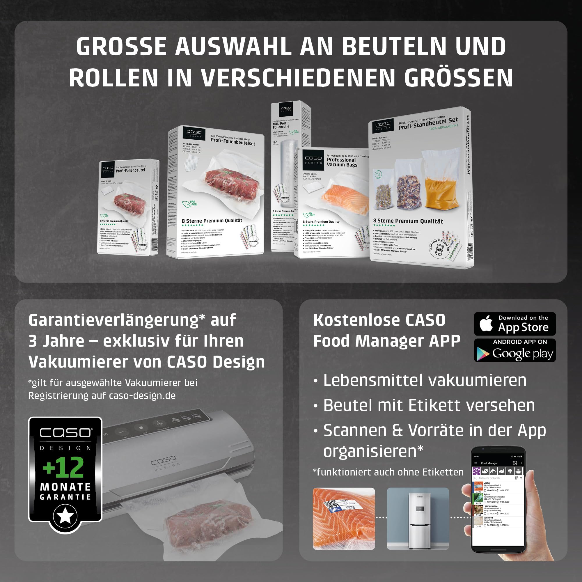 CASO VRH 800 Advanced Pro Vakuumierer, 20 l/min Doppelkolbenpumpe, -0,9 bar, Doppelnaht 30 cm, Edelstahl