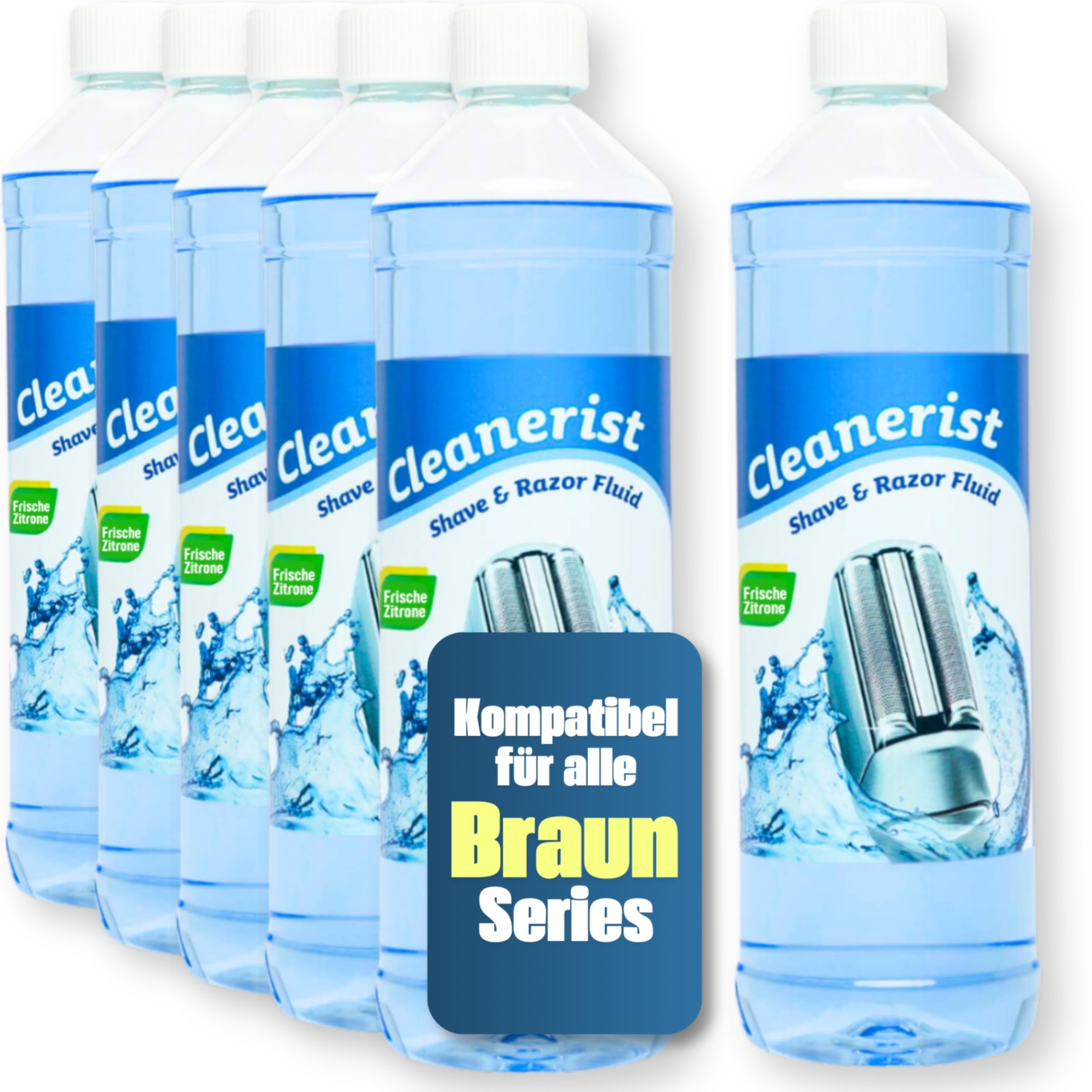 Cleanerist | 6x 1L Scherkopfreiniger Nachfüllflüssigkeit für Braun Clean & Renew (Series 3/5/7/8/9) – Ersatz zum Nachfüllen von 60 CCR Reinigungskartuschen – Rasierer Reinigungsflüssigkeit Zitrone