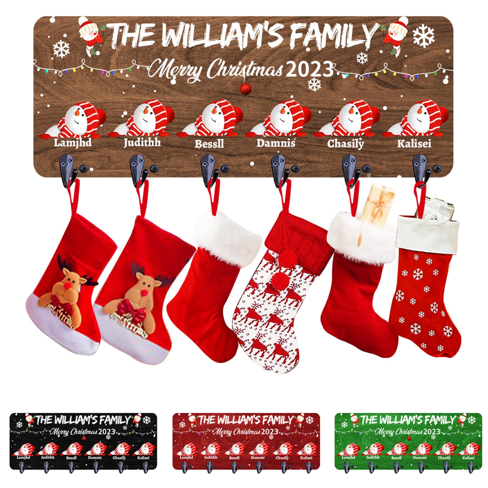 Personalized Christmas Stocking Holder for Wall Merry Christmas Stocking Hanger with 1-6 Hooks Christmas Entryway Coat Rack Xmas Decoration Gift for Family (Snowman Wall Holder - 2)