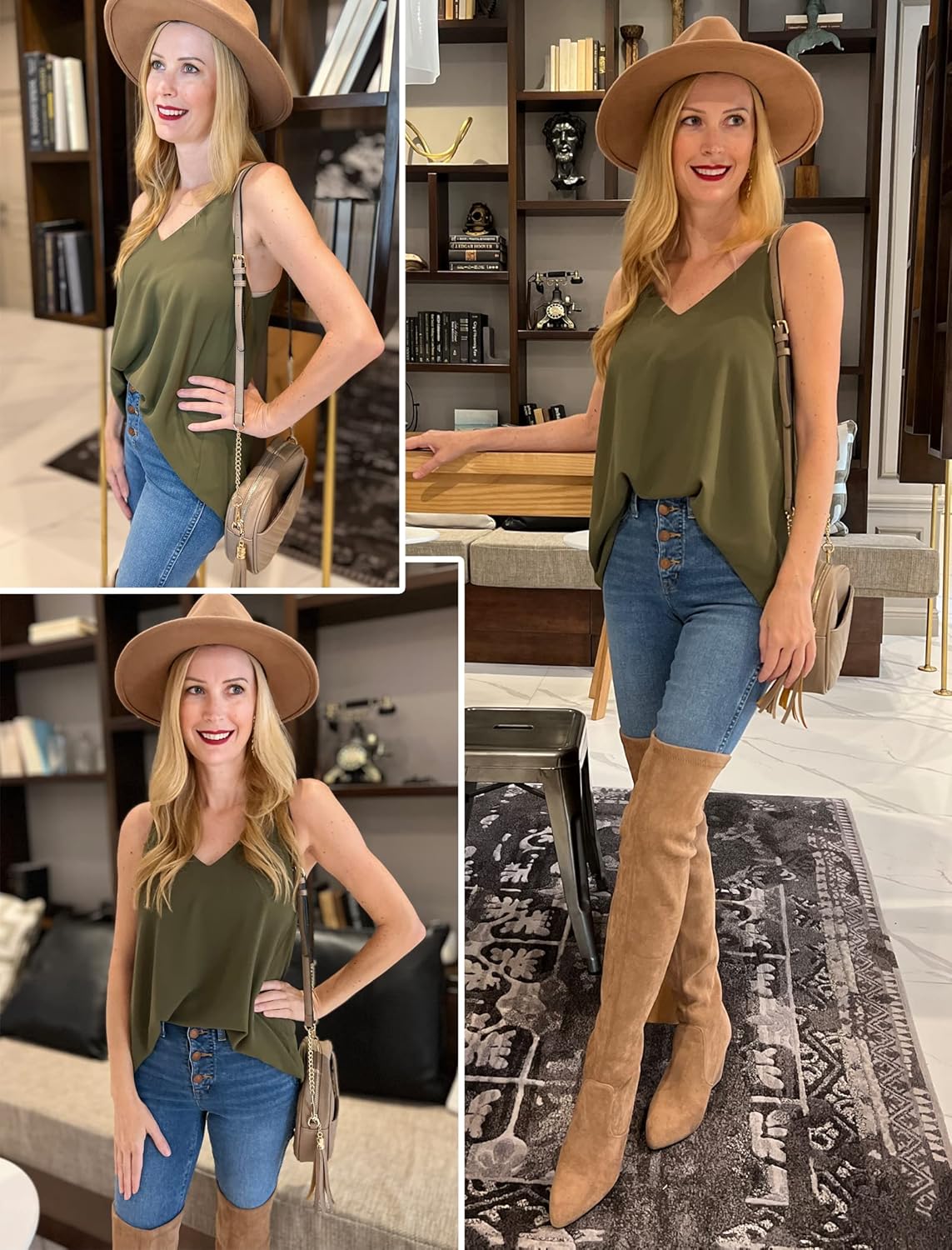 SUNAELIA Chiffon Cami V Neck Tank Tops for Women Loose Fit Flowy Spaghetti Strap Camisole Summer Casual Sleeveless Shirts - Image 5