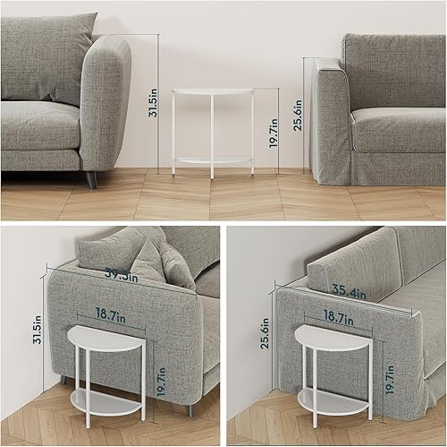 Miniatura 19 de SAYGOER Mesa auxiliar pequeña de 19.7 pulgadas, mesa auxiliar de media luna para sala de estar, dormitorio, 2 niveles de 18.7 x 10.4 pulgadas,