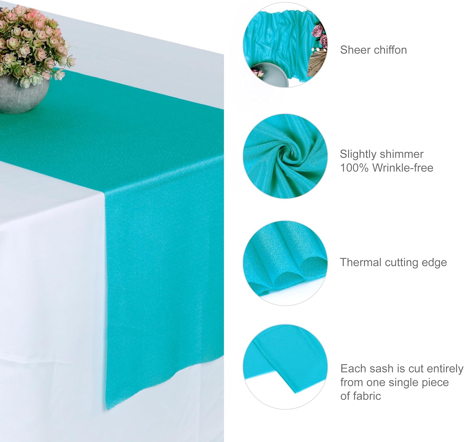 MDS Pack of 30 Wedding 12 x 108 inches Chiffon Table Runner for Wedding, Decorations for Birthday Parties, Banquets, Graduations, Engagements, Runners fit Rectangle, Round Table - Peacock Blue