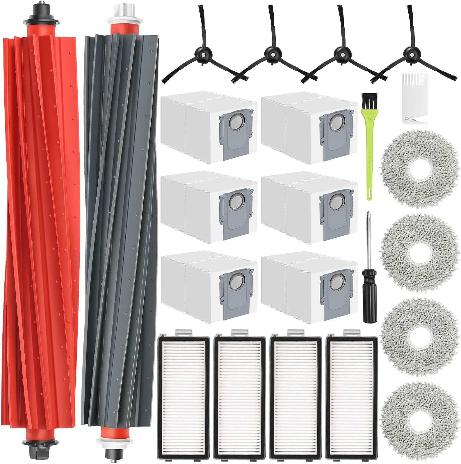 Replacement Parts for Roborock Qrevo Master/Qrevo Slim Accessories Kit for Qrevo Slim/Qrevo Master Vacuum Parts, 6 Dust Bags 2 Main Brushes 4 Hepa Filters 4 Mop Pads, 4 Side Brushes