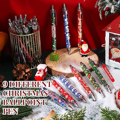 Miniatura 4 de Cholemy 36 bolígrafos de Navidad de gel de Navidad, bolígrafos retráctiles de Navidad a granel de 0.039 in, bolígrafo de tinta negra, colorido