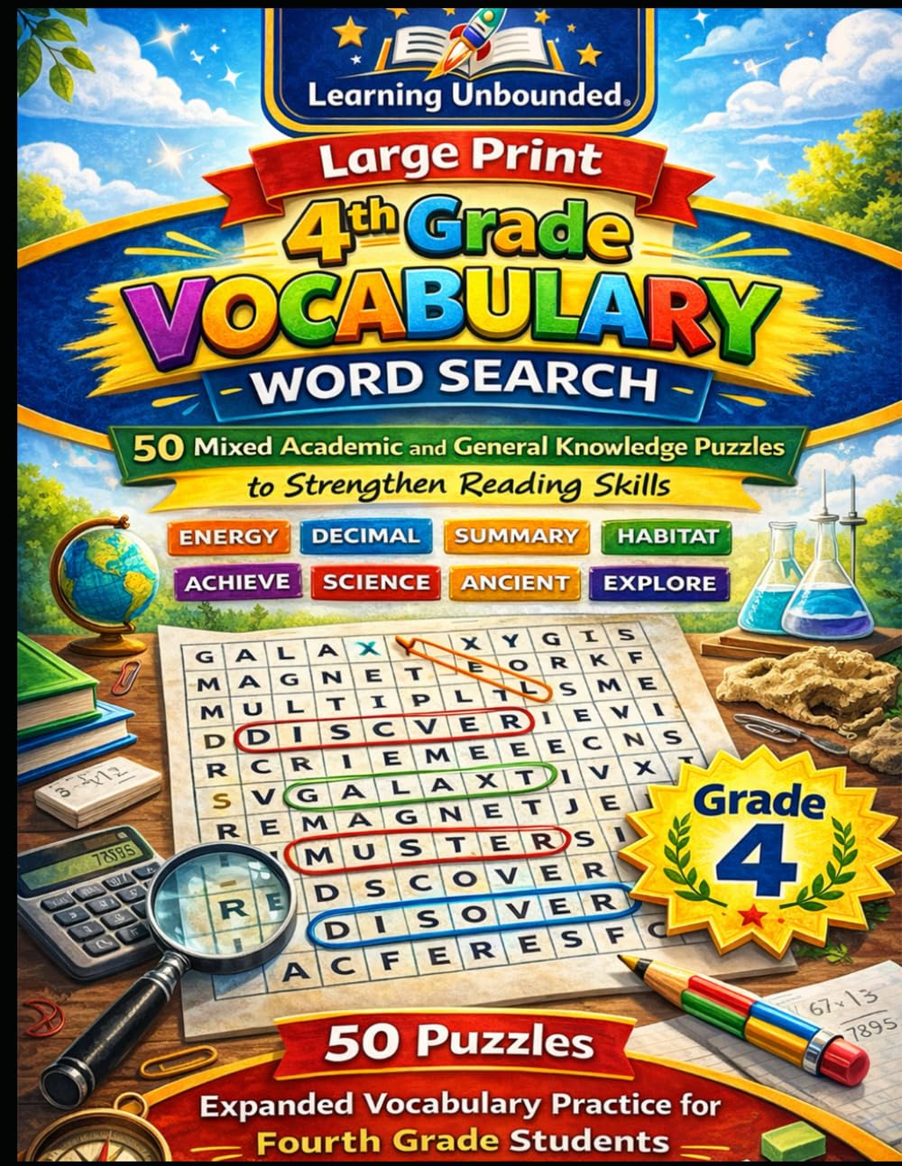 Large Print 4th Grade Vocabulary Word Search: 50 Mixed Academic and General Knowledge Puzzles to Strengthen Reading Skills