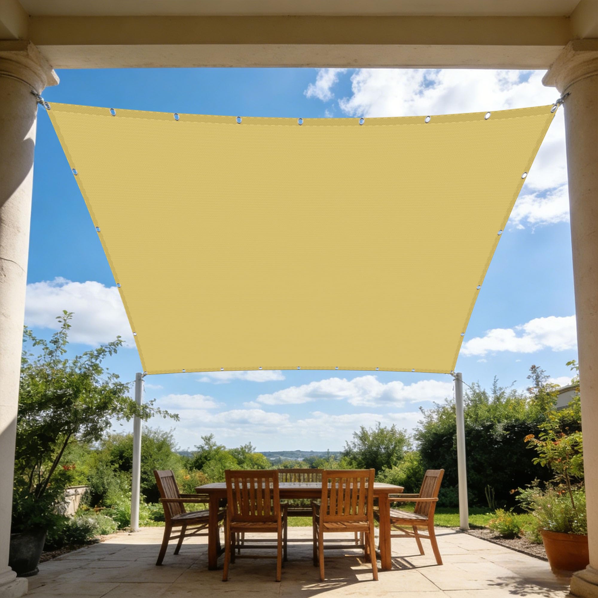 Voile d'ombrage imperméable 3,2x3,8m jaune sable pour jardin