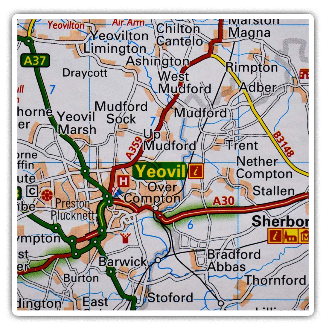 Square Stickers (Set of 2) 7.5cm - Yeovil England Travel Holiday Map 46515