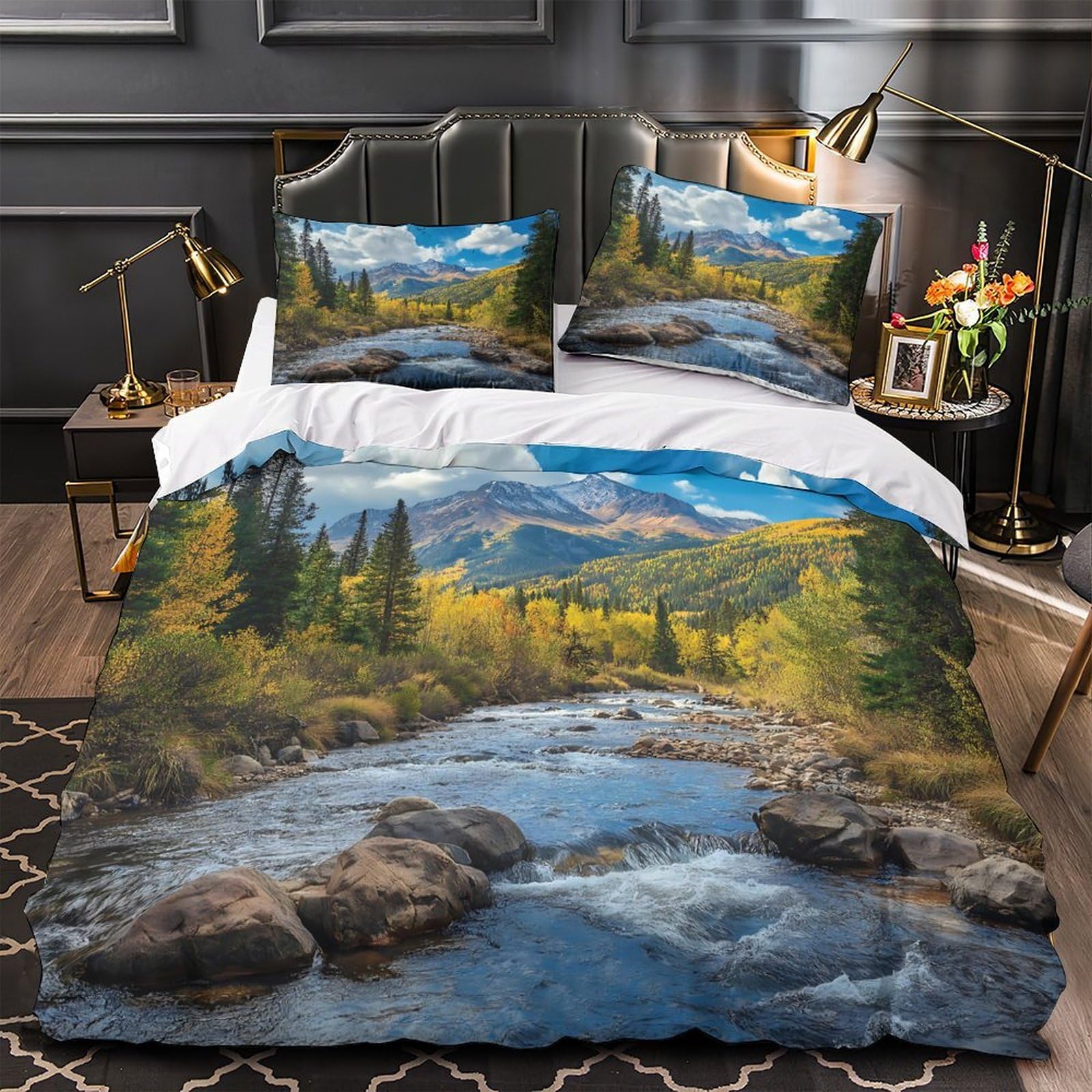 MMDASBVPE MountainScenery Comforter Cover 3D Design Printed Luxury 3 Pcs Bed Set Zipper Duvet Cover Super Soft Washable for Teens Adults Women Kids Boys Youth Teenagers Double（200x200cm）