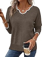 OFEFAN Women's V-Neck Pullover Sweater - Cozy Lightweight Long Sleeve Fuzzy Top for Fall Winter Outfits