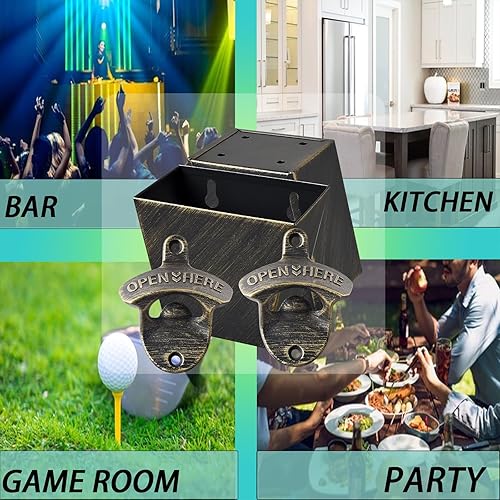 Miniatura 8 de HAIICEN Abridor de botellas de cerveza de bronce antiguo montado en la pared con tapa atrapa aberturas de drenaje al aire libre (paquete de 2)