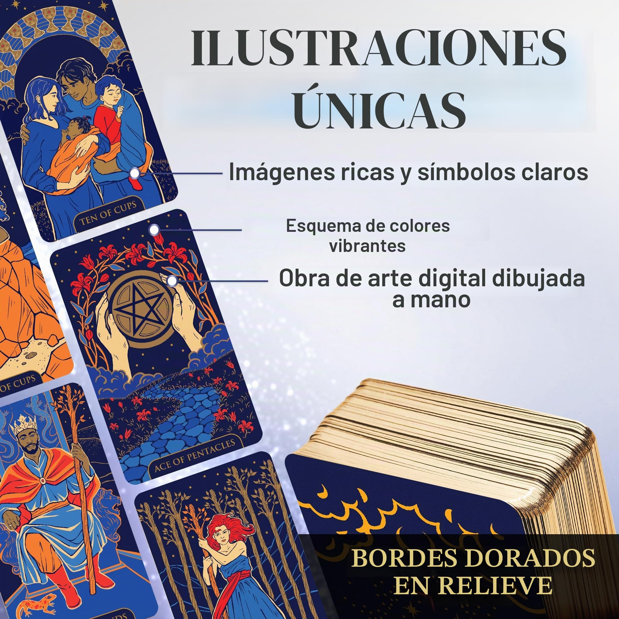 Wyspell Blue Starlight tarot Deck: cartas inspiradas en el cielo estrellado con instrucciones (idioma español no garantizado), juego único de cartas de tarot