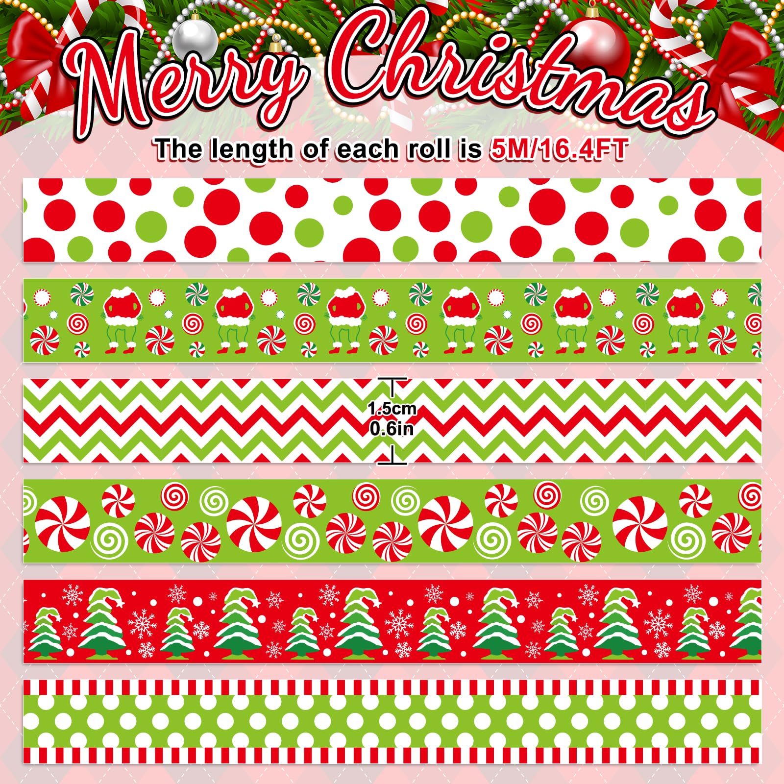 6/12Rolls Christmas Washi Tape Set Xmas Decorative Scrapbooking Santa - View #10