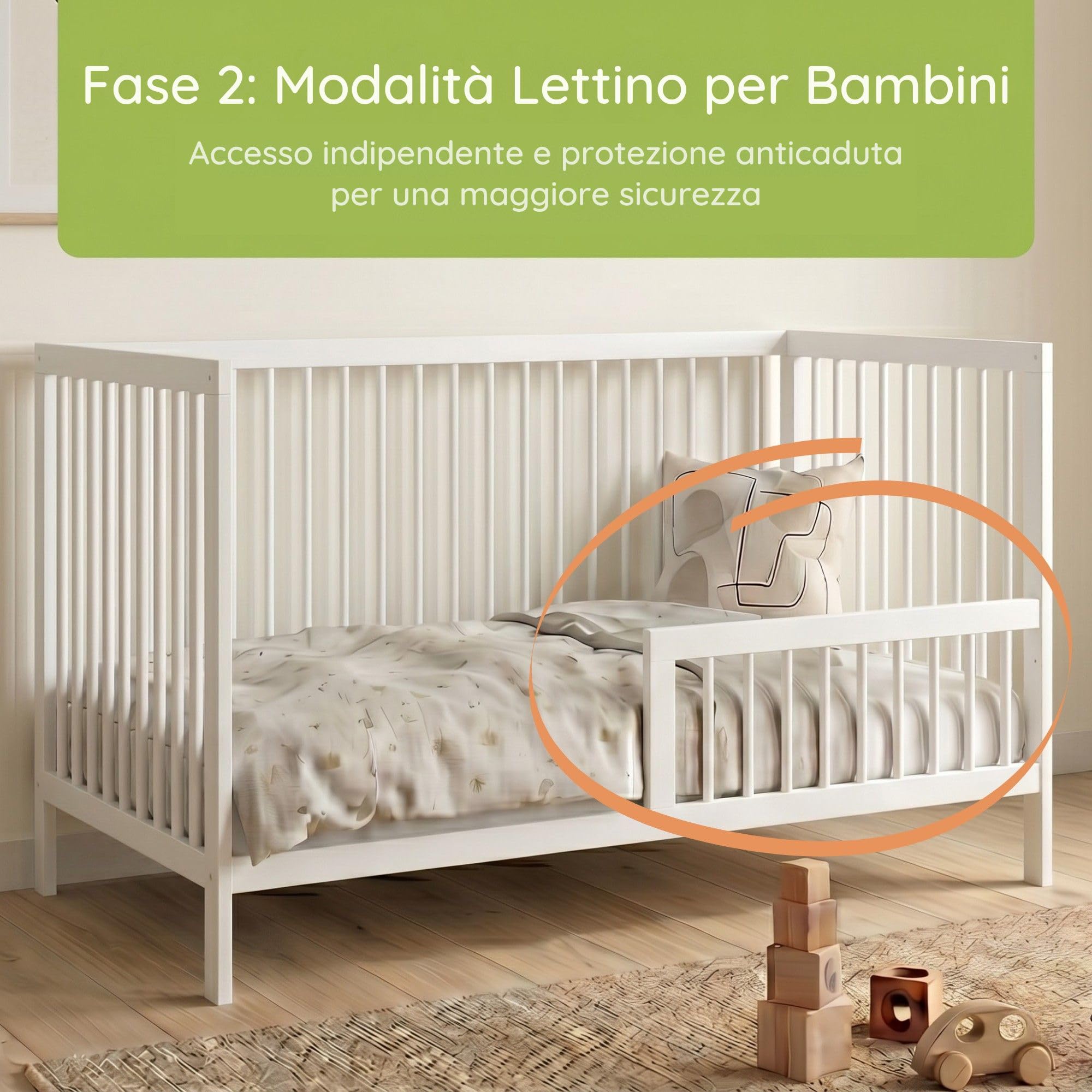 Kids Collective Lettino per Neonati Lettino a sponde con Protezione anticaduta Robusto Legno di faggio Lettino Junior Prodotto in Europa Mobili per camerette e camere dei Ragazzi | 70x140 cm | Bianco