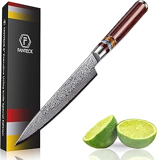 FANTECK Coltello Damasco, Coltello Cucina Professionali Lama Alto Carbonio 16cm VG10 Acciaio Inossidabile Coltello da Chef Manico Ergonomico Antiscivolo, Confezione Regalo