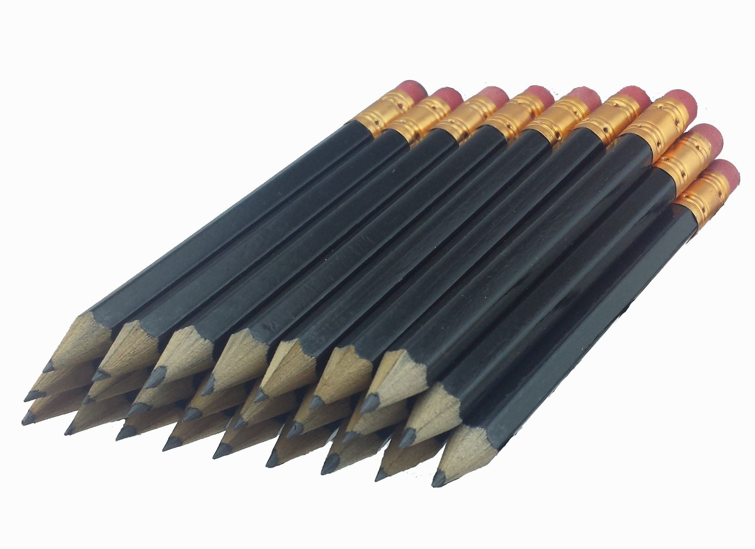 ezpencils - Black Barrel Golf (1/2 a pencil - Pew pencils) Blank Hexagon Pencils with Eraser - 48 pkg - Non-Smudge Eraser - # 2 HB Lead - Sharpened - NEW