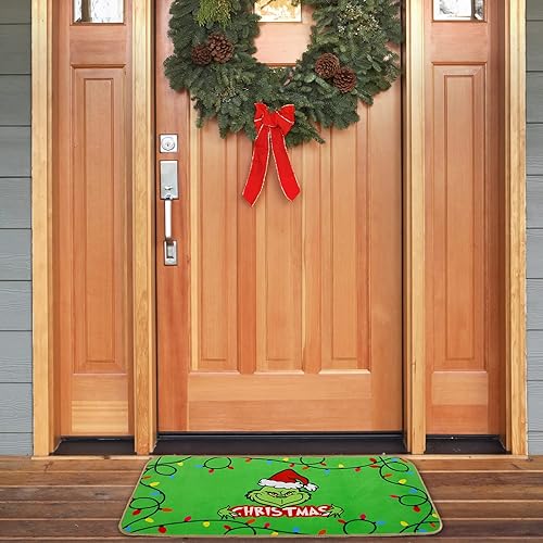 Miniatura 6 de Whaline Felpudo de Navidad verde de 17 x 29 pulgadas, divertido personaje de dibujos animados, antideslizante, tapete de goma de fieltro colorido