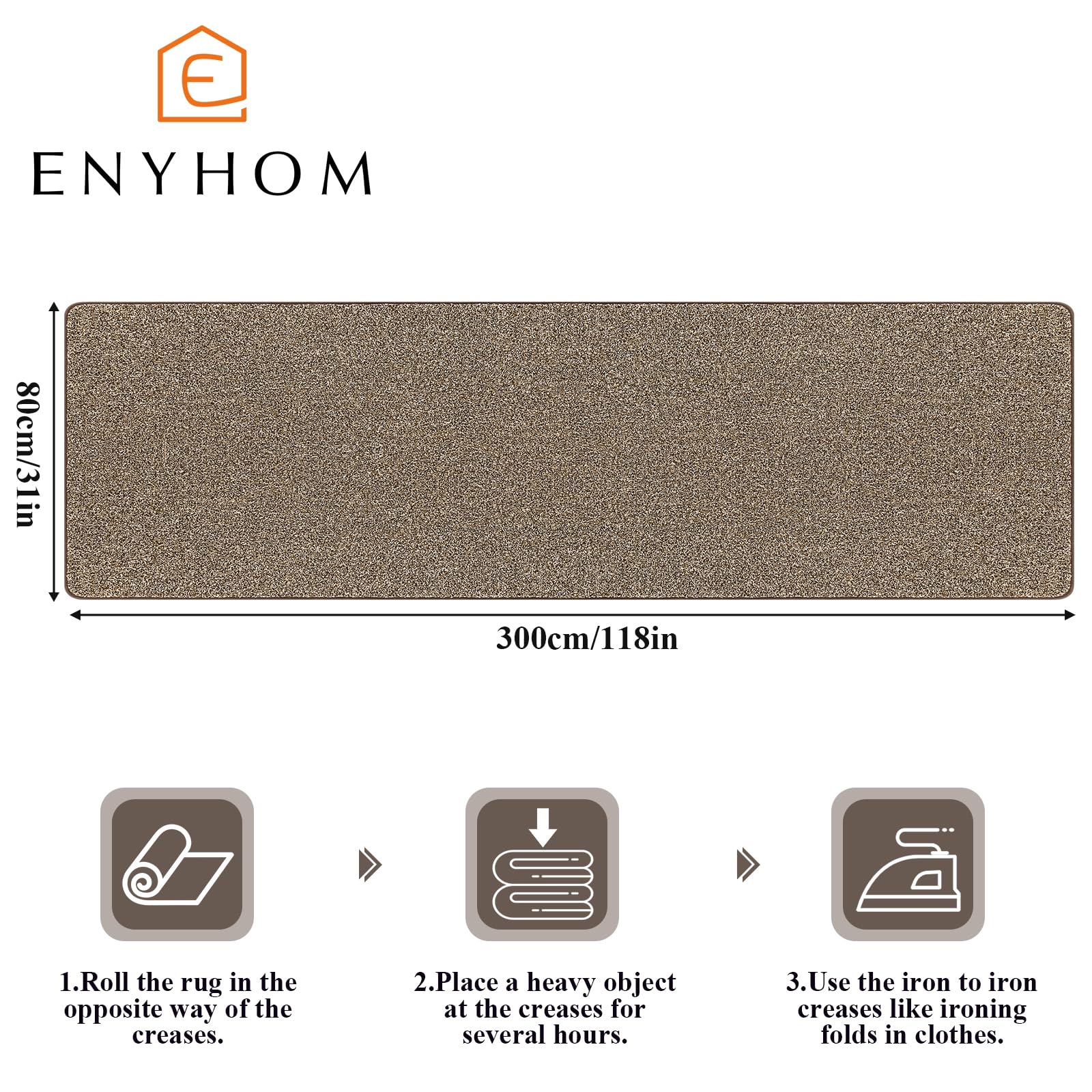 Enyhom Lang Flur Teppich Läufer 80x300cm, Waschbar rutschfest Teppichläufer Flurteppich Küchenteppich Läufer für Eingang Schlafzimmer Wohnzimmer Korridor Khaki