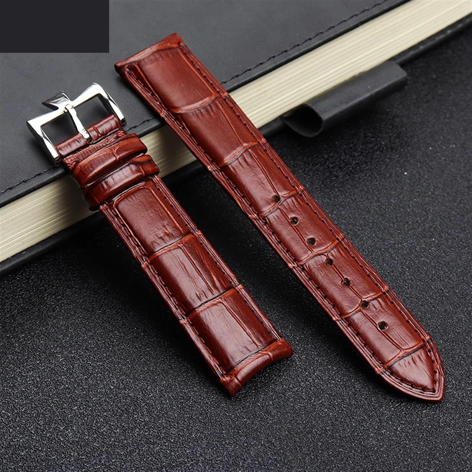 Bracelet en Cuir Authentique incurvé Braceuse de Vache Bleue Strap pour VC Watch Band 19 mm 20m 21 mm 22 mm