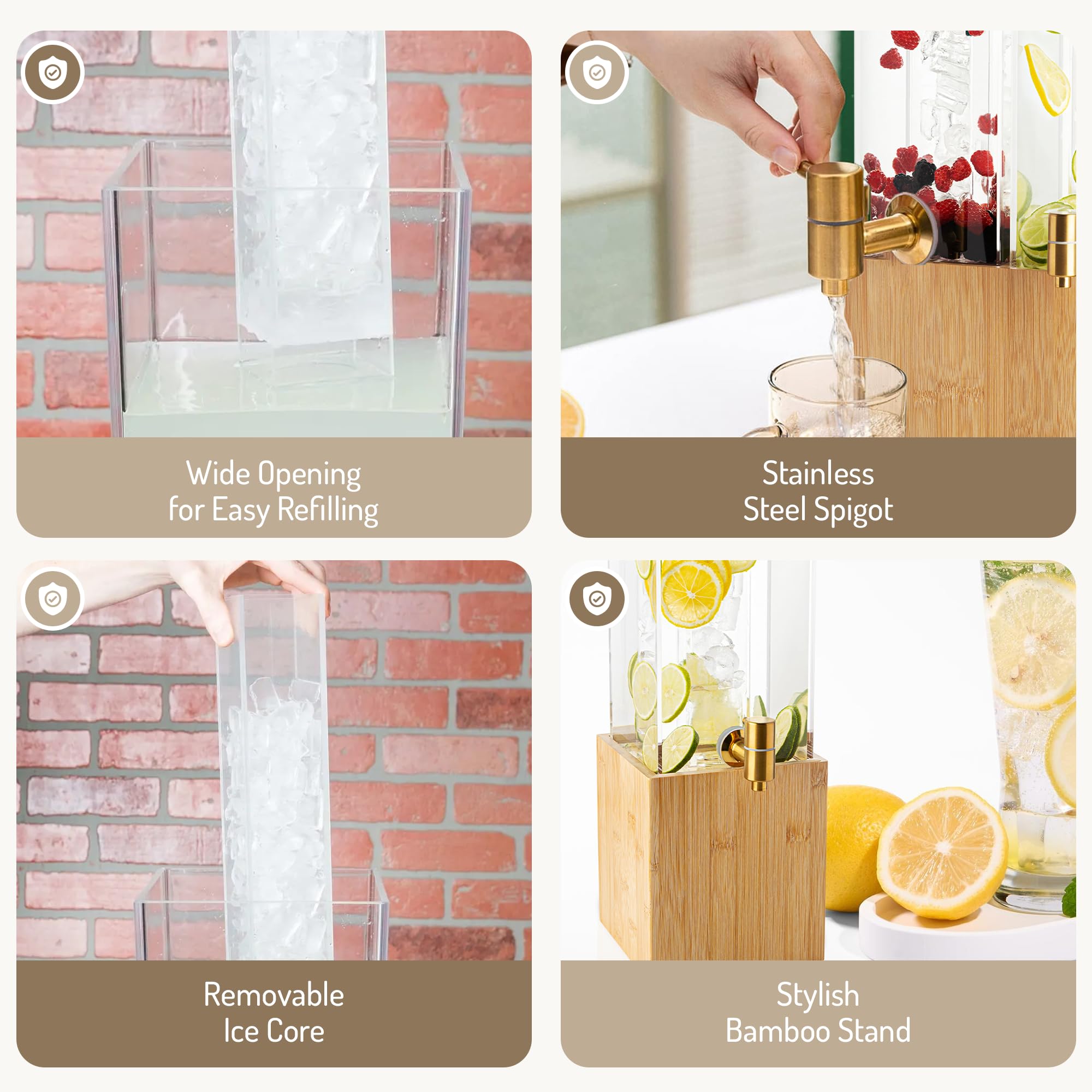 Dispensador de bebidas heladas de 1.25 galones con soporte, acrílico y bambú. Kitchentoolz