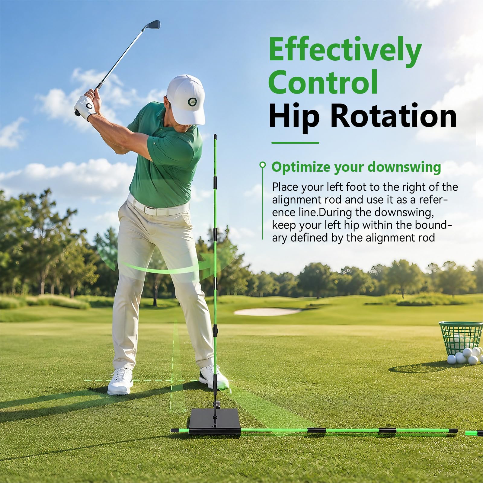 Golf Schwungtrainer Set mit Eisenplatte & 2X 1m Golf Alignment Sticks, Profi Golfschwung Trainer mit Halter für Schwungebene & Ausrichtung, Golf Trainingshilfe für Schwungkorrektur & Haltung