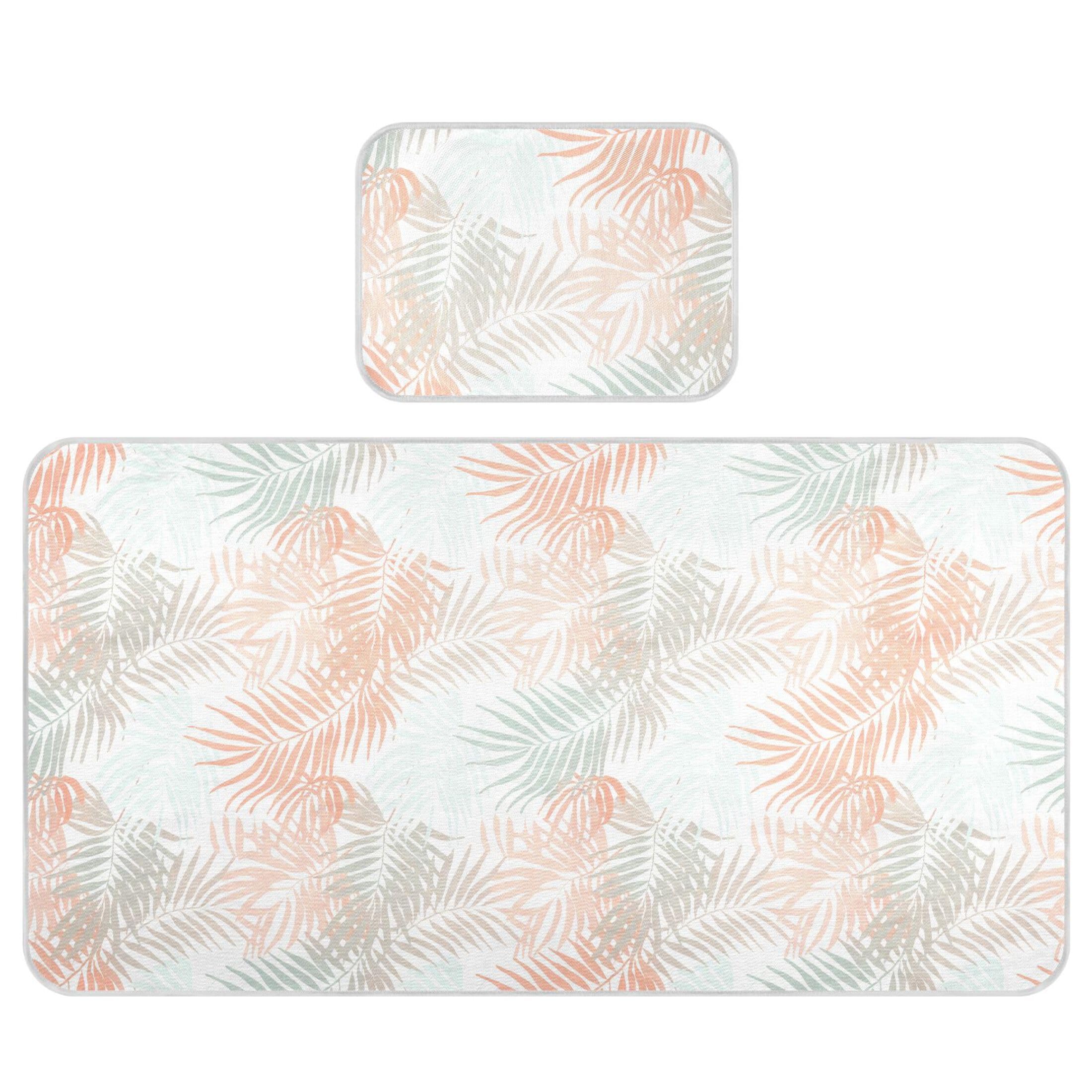 Takiito Pastel Palm Leaves Baby Cooling Mattress Pad, Soft & Breathable Cooling Mat Keep Baby Cool in Summer 28x52 in, Nursery Essential