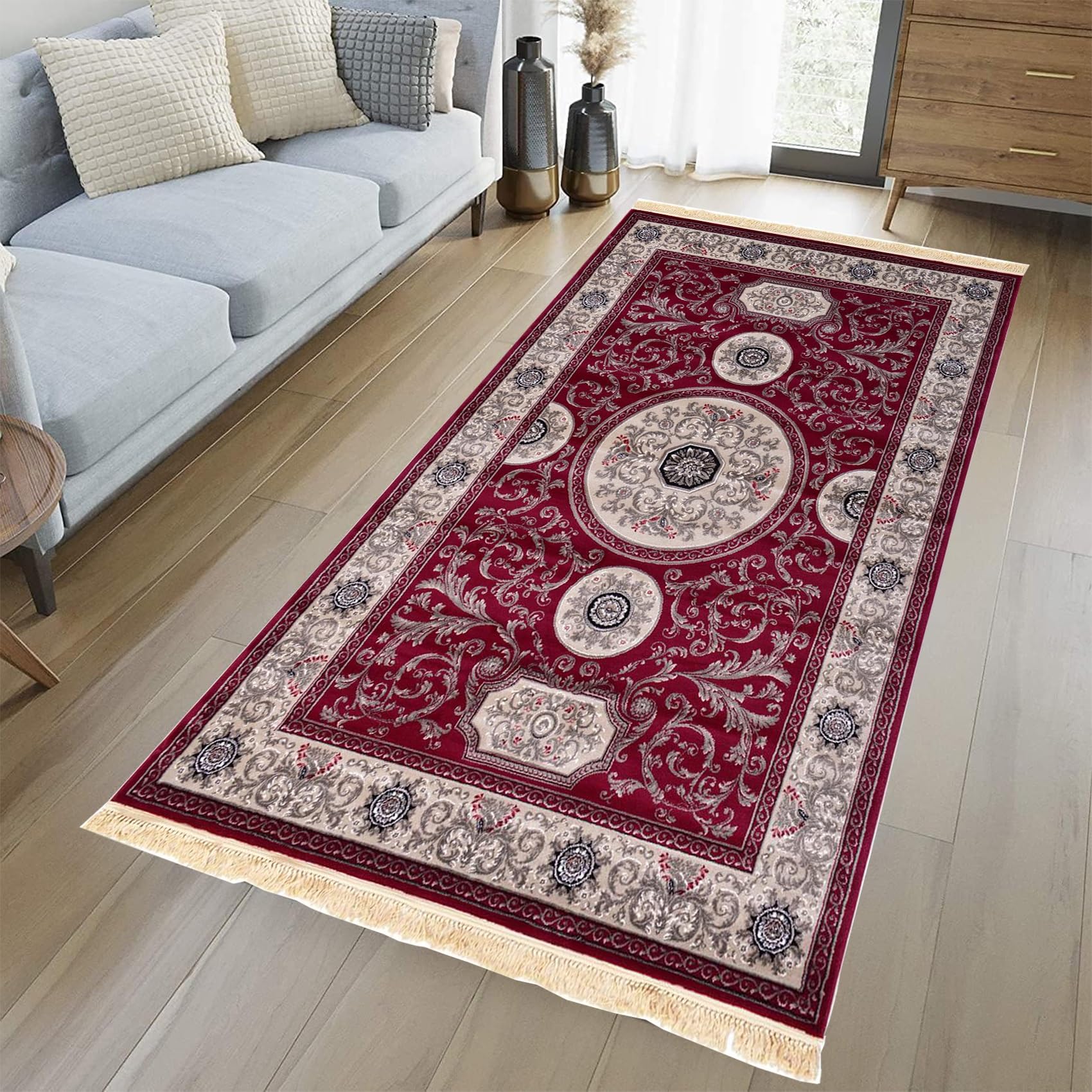YANHONG Non Slip Indoor Door Mat, 90 x 200 cm Anti Fatigue, Anti-Slip Welcome Front Door Mat, With Non-Slip Back for Hallway Kitchen Living Room, Red