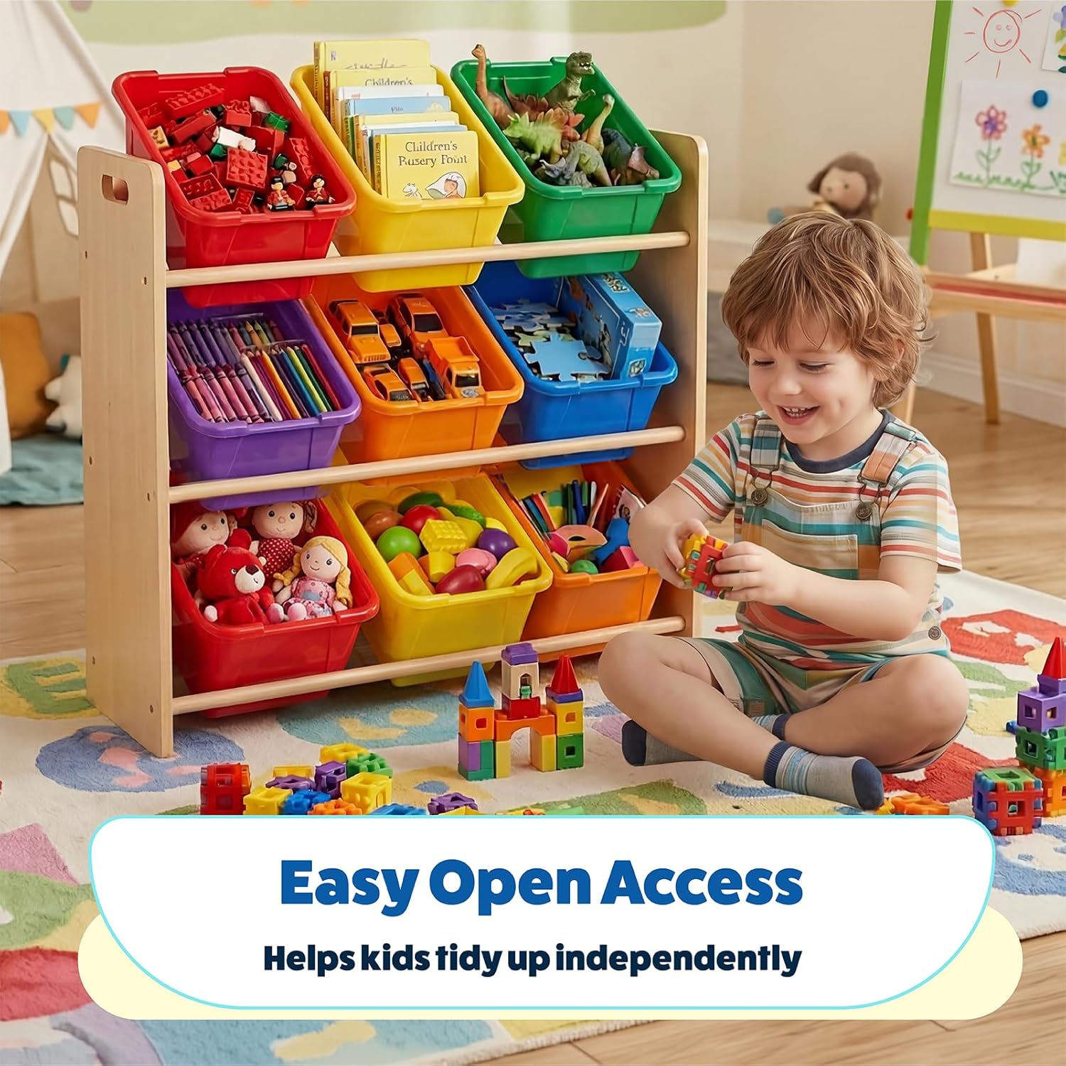 GAMENOTE 6 Quart Open Storage Bins – 12 Pack Rainbow Plastic Stackable Bins for Classroom & Kids Toy Organization with Removable Labeling Stickers, Opaque Shoe Box Size Containers for Crafts & Buildin