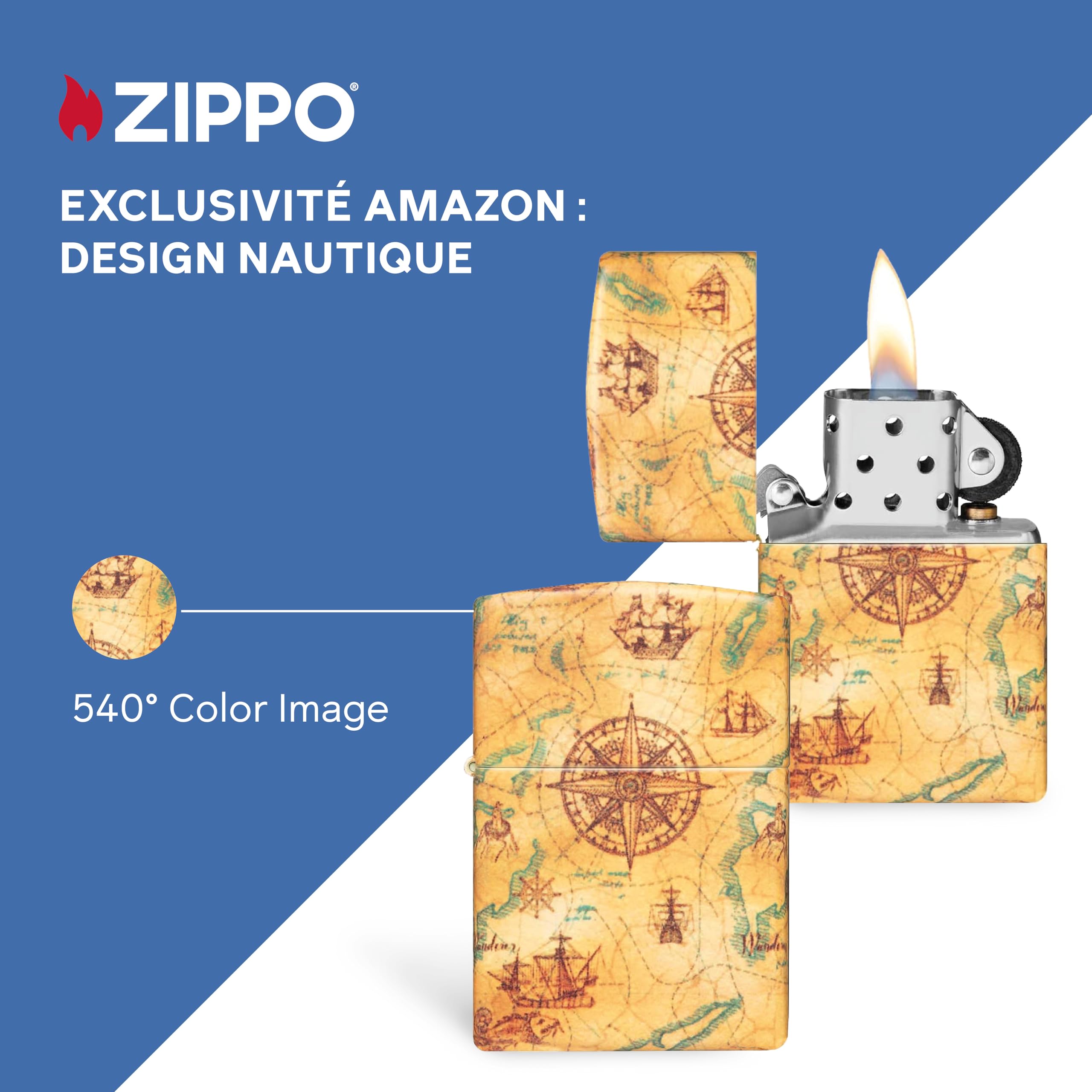 Zippo Briquet Tempête - Modèle Nautique - 540 Color, Multicolore - Rechargeable - Réutilisable - Design Coupe-Vent - Coffret Cadeau - Fabriqué aux États-Unis