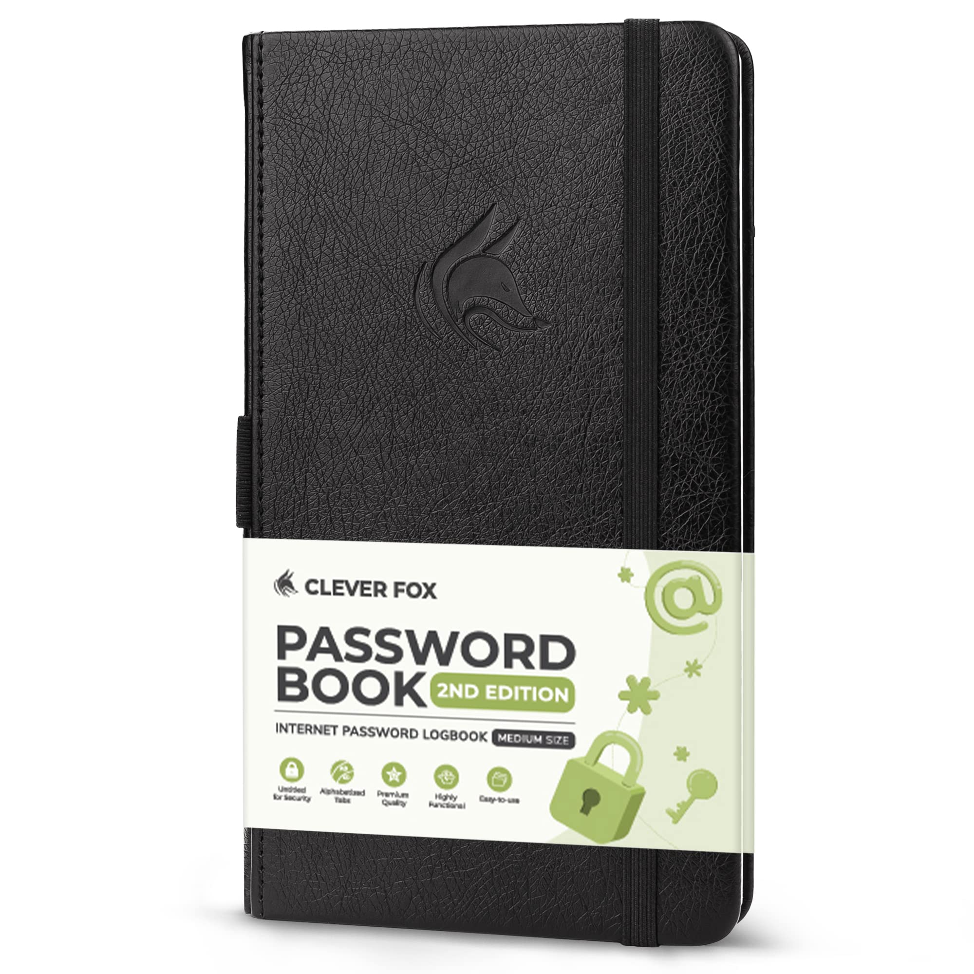 Clever Fox Password Book 2nd Edition – Hardcover Password Keeper with Alphabetical Tabs – Internet Address Notebook & Login Details Organizer Journal