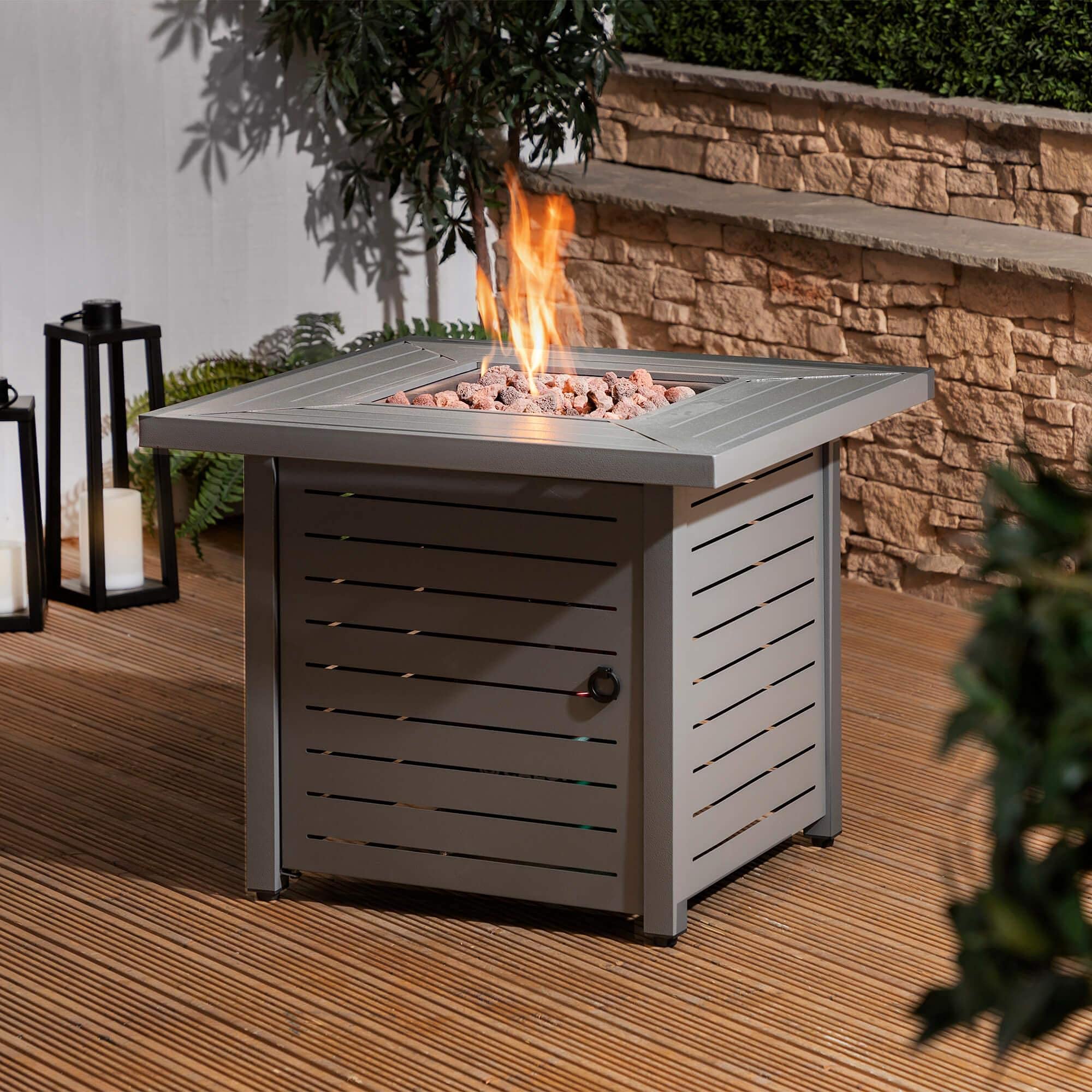 Fire Mountain Square Gas Fire Pit with Lava Rocks, Adjustable Flame