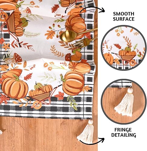 Miniatura 4 de Folkulture Camino de mesa de otoño, 108 pulgadas, de algodón, estilo bohemio, para mesa auxiliar, calabaza o decoración de otoño