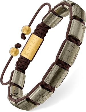 RTZN Pyrite Bracelet for Men Premium Artisan Handcrafted Authentic Pyrite Stone Bracelet Adjustable 8.5mm Men Beaded Bracelet Symbol of Strength, Good Luck & Ambition
