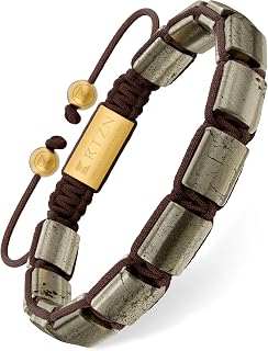 Pyrite Bracelet for Men – Premium Artisan Handcrafted Authentic Pyrite Stone Bracelet – Adjustable 8.5mm Men Beaded Bracelet – Symbol of Strength, Good Luck & Ambition
