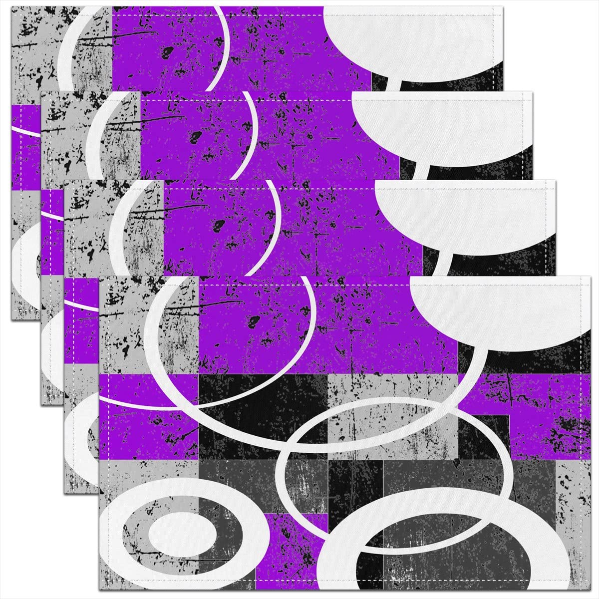 Homemissing Multicoloured 2 Geometric Placemats Set Of 4, Modern Abstract Art Table Place Mats, Purple Grey Black Placemat For Kitchen Dining Table Indoor Outdoor 45X30cm