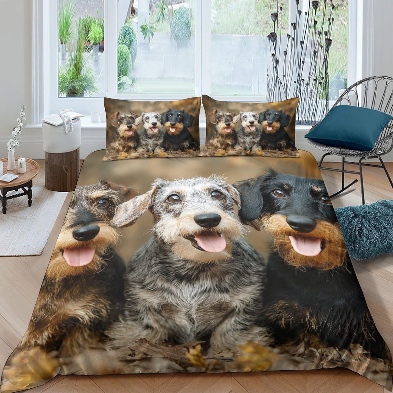 Ctjqhvkz Style-1 3D Printed Schnauzer Dog Fitted Sheet Microfiber Soft Brown Black Dog Portrait Mattress Cover Bedroom Decor Protector Single（135X200cm）