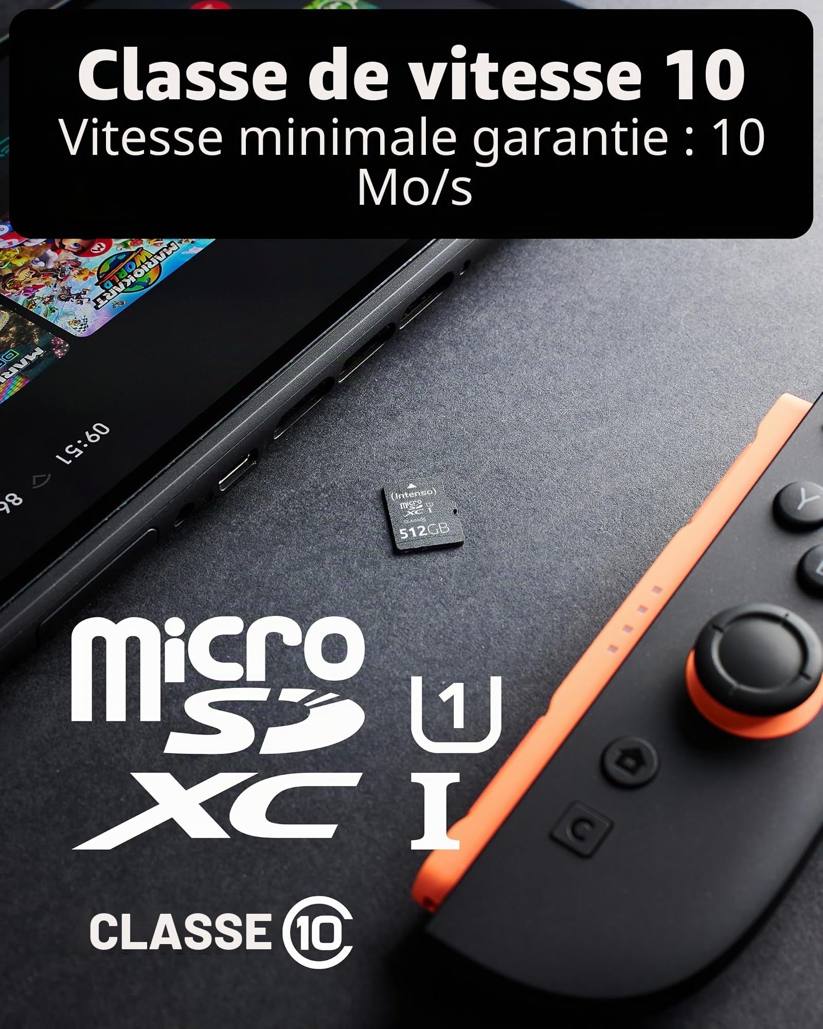 Intenso 512 Go Premium Carte Mémoire microSD avec Adaptateur SD, Classe 10 UHS-I, Vitesse de Lecture maximale de 45 Mo/s de ARCANITE 3423493 Noir
