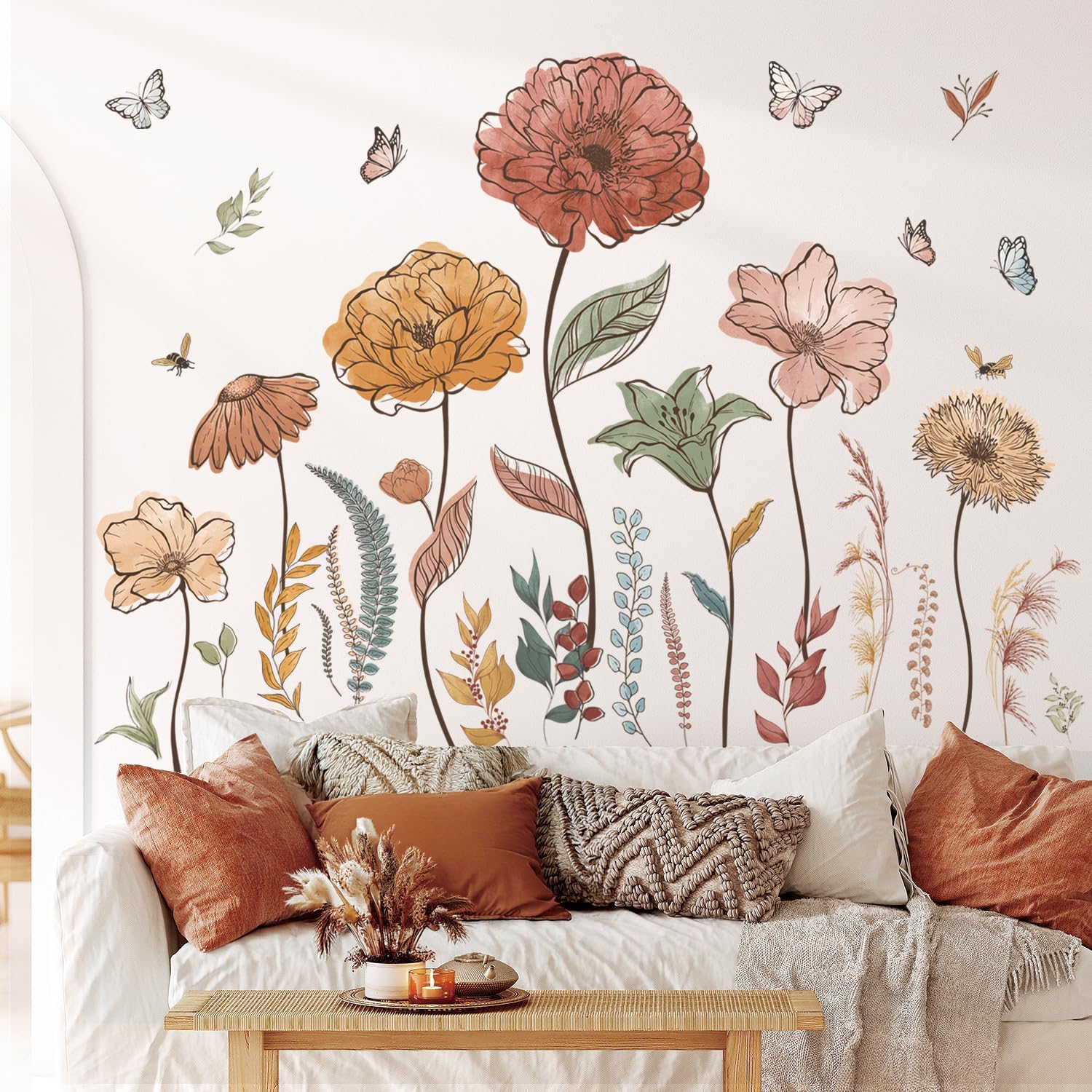 DECOWALL SG2-2420 Boho Flower Wall Stickers Wildflower Floral Grass ...