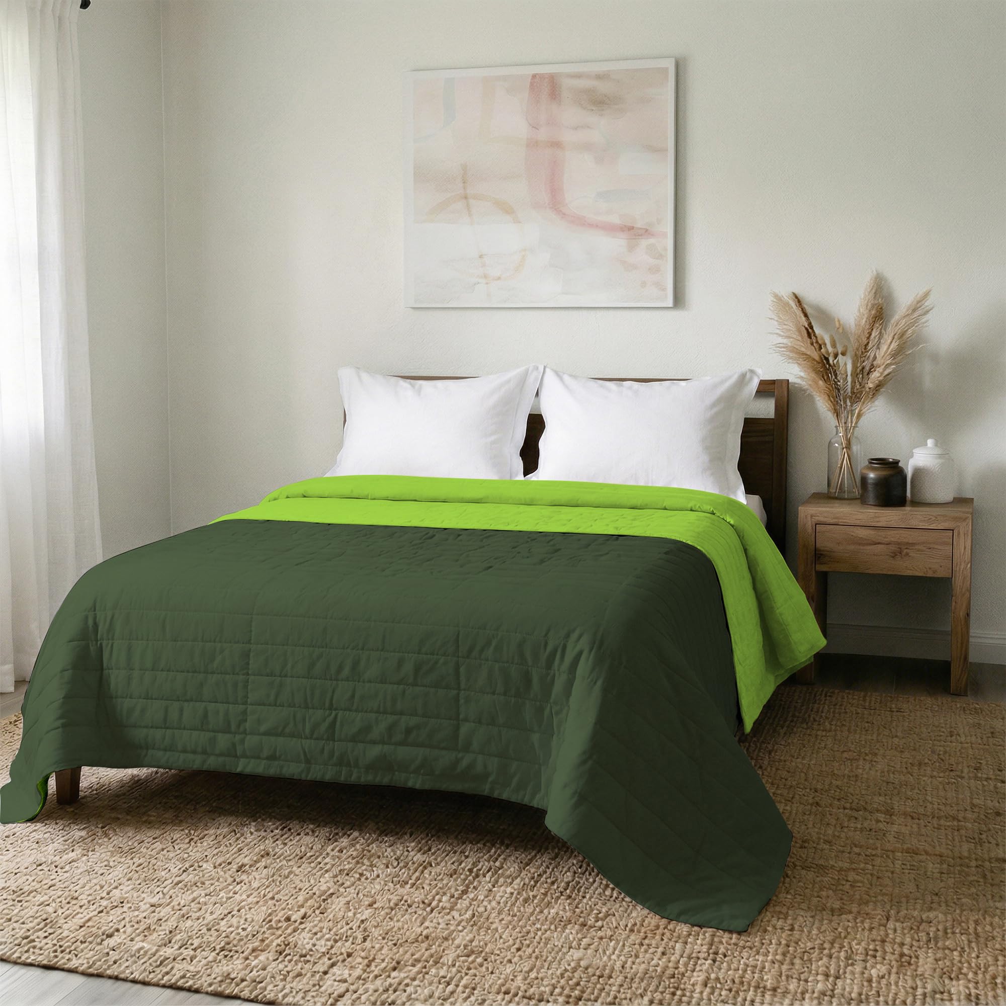 MB Home Italy “Elegant” Summer Quilt, 260x270 cm, Apple Green/Dark Green