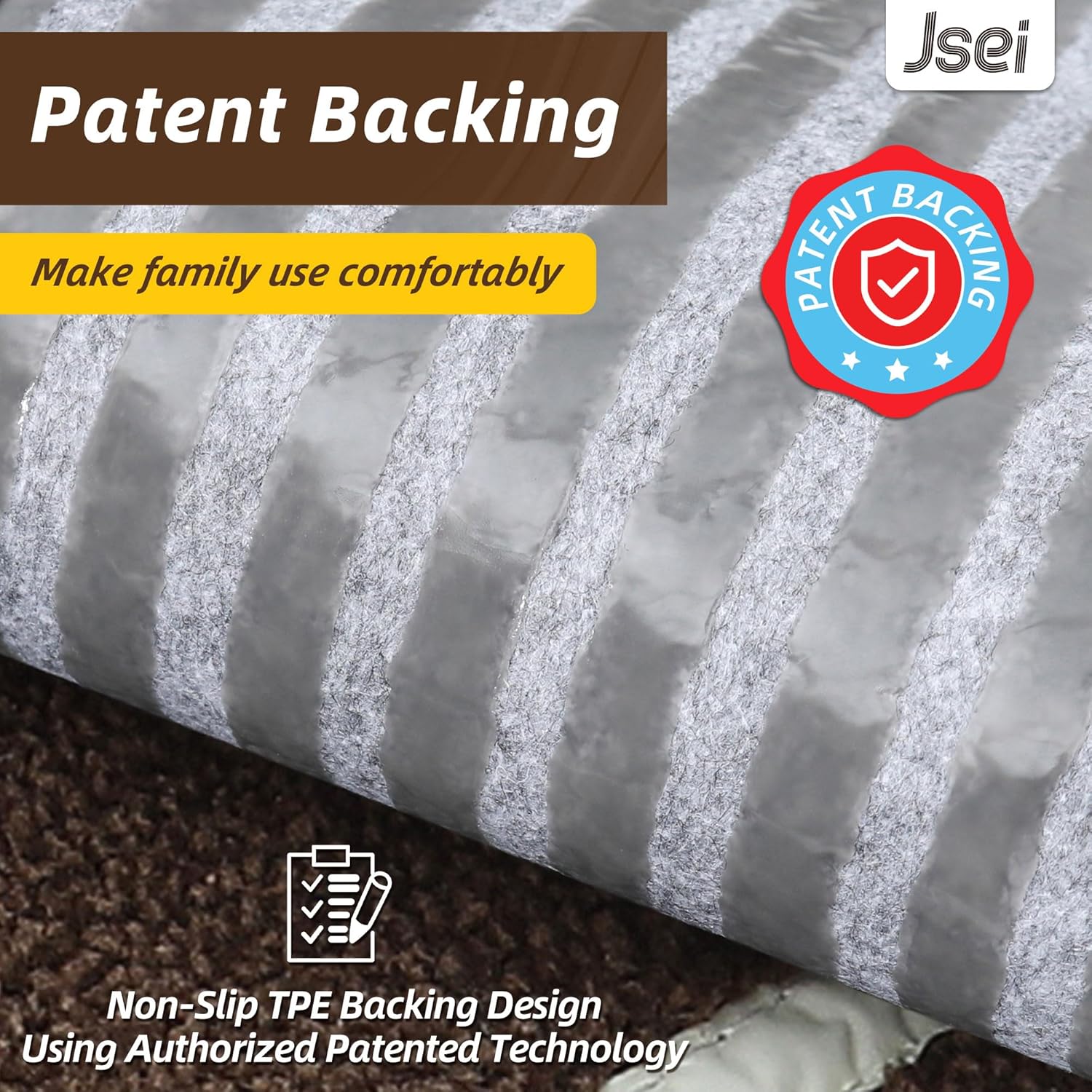 JSEI Stair Treads for Wooden Steps Indoor with Glow in The Dark Stripe, 15 Pack 9" X 28" Non-Slip Washable Carpet Stair Mats with TPE Backing, Polyester Stair Rugs for Kids Elders & Pets, Brown