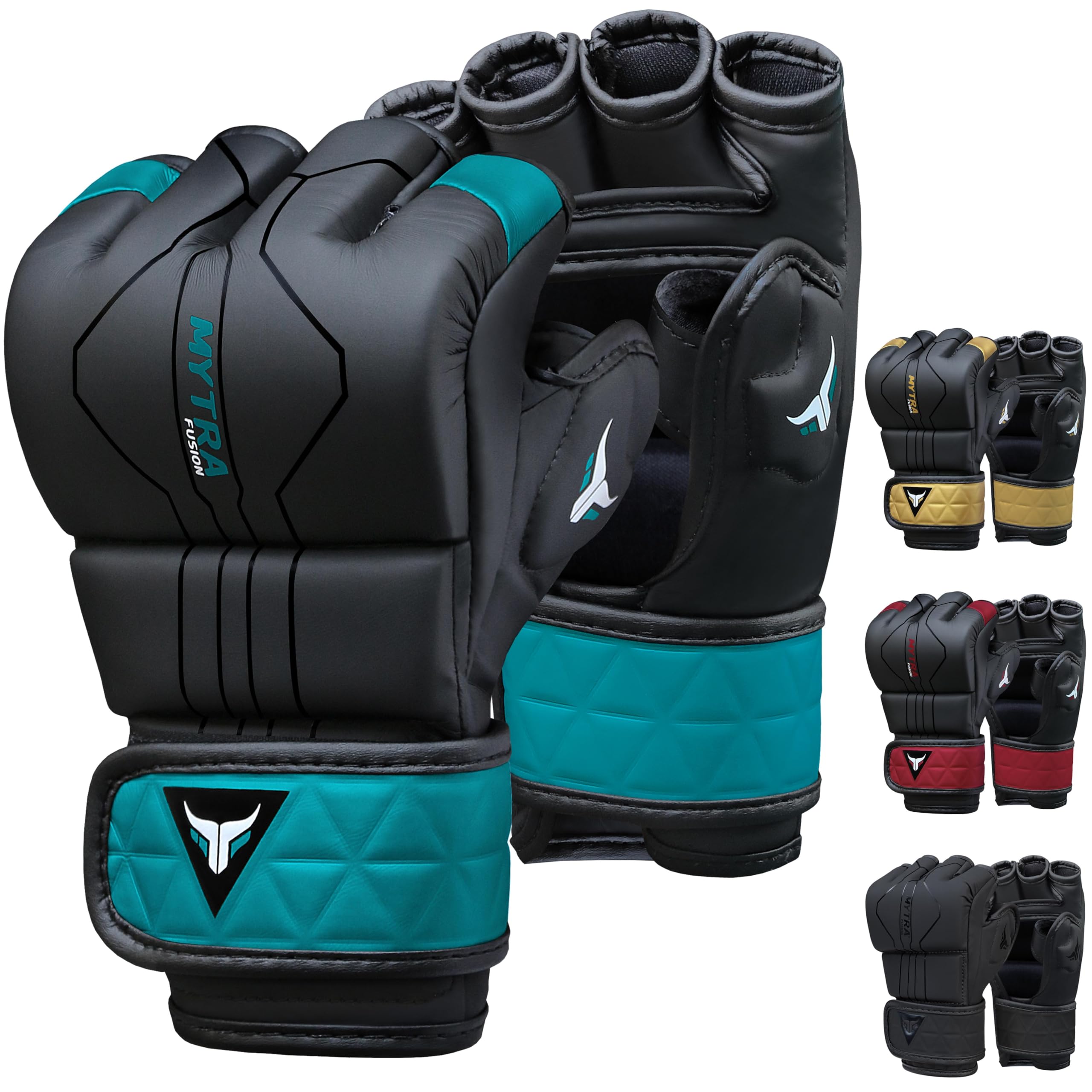 Mytra Fusion MMA Gloves with Open Ventilated Palm Sparring Gloves Kickboxing, Grappling, Training, Cage Fighting Mixed Martial Arts Gloves (L, Black/Turquoise)