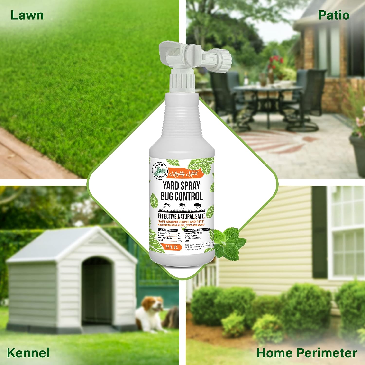 Mighty Mint 32oz Yard Spray Peppermint Bug Control Natural Lawn Spray for Fleas, Ticks, Mosquitos, Ants, and Other Insects