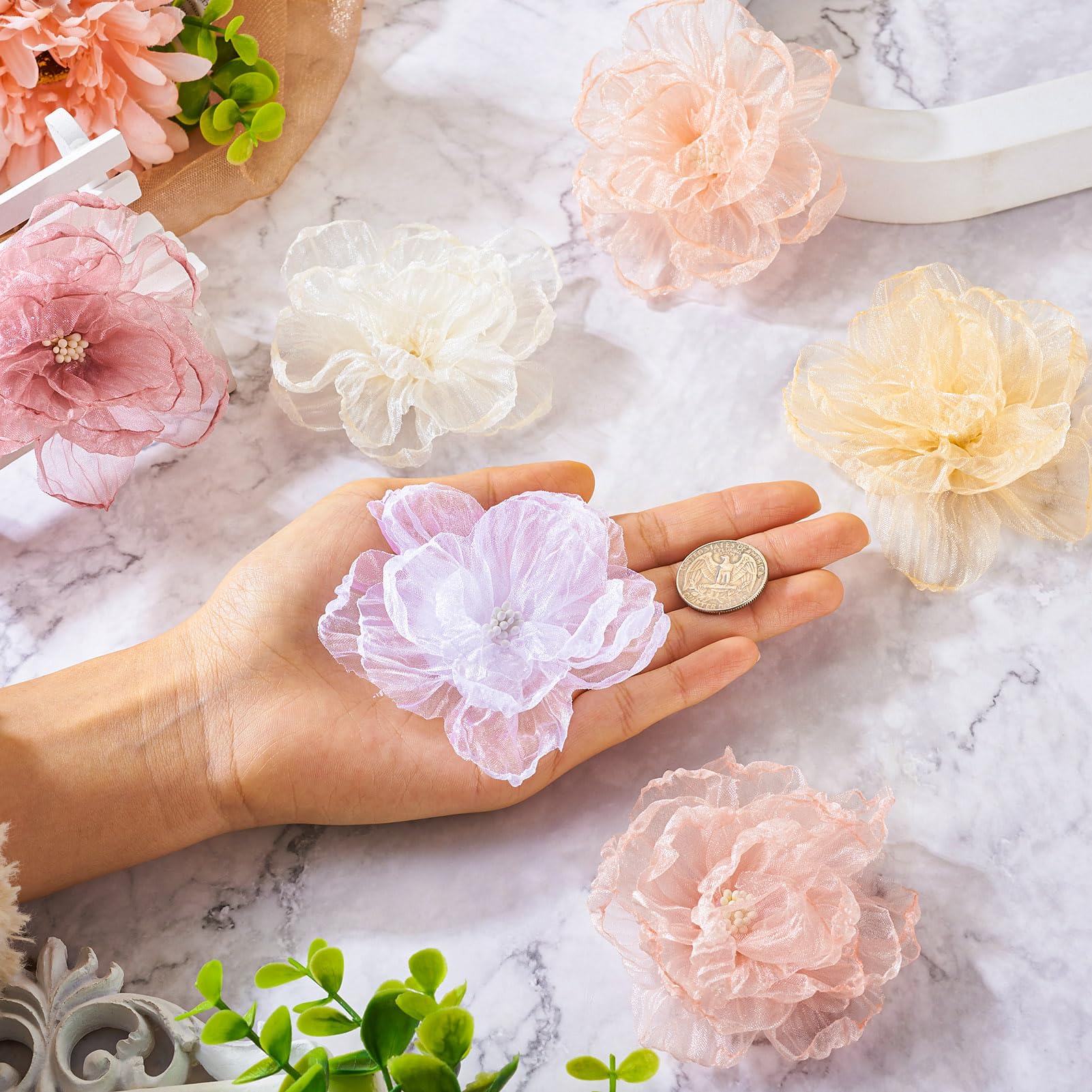 Amazon.com: KISSITTY Organza Flowers for Crafts 6pcs 3D Flower Fabric  Appliques Ornament Accessories Embellishments for Sewing Wedding Party Dress  Clothing Hair Bows Bouquet Decorations
