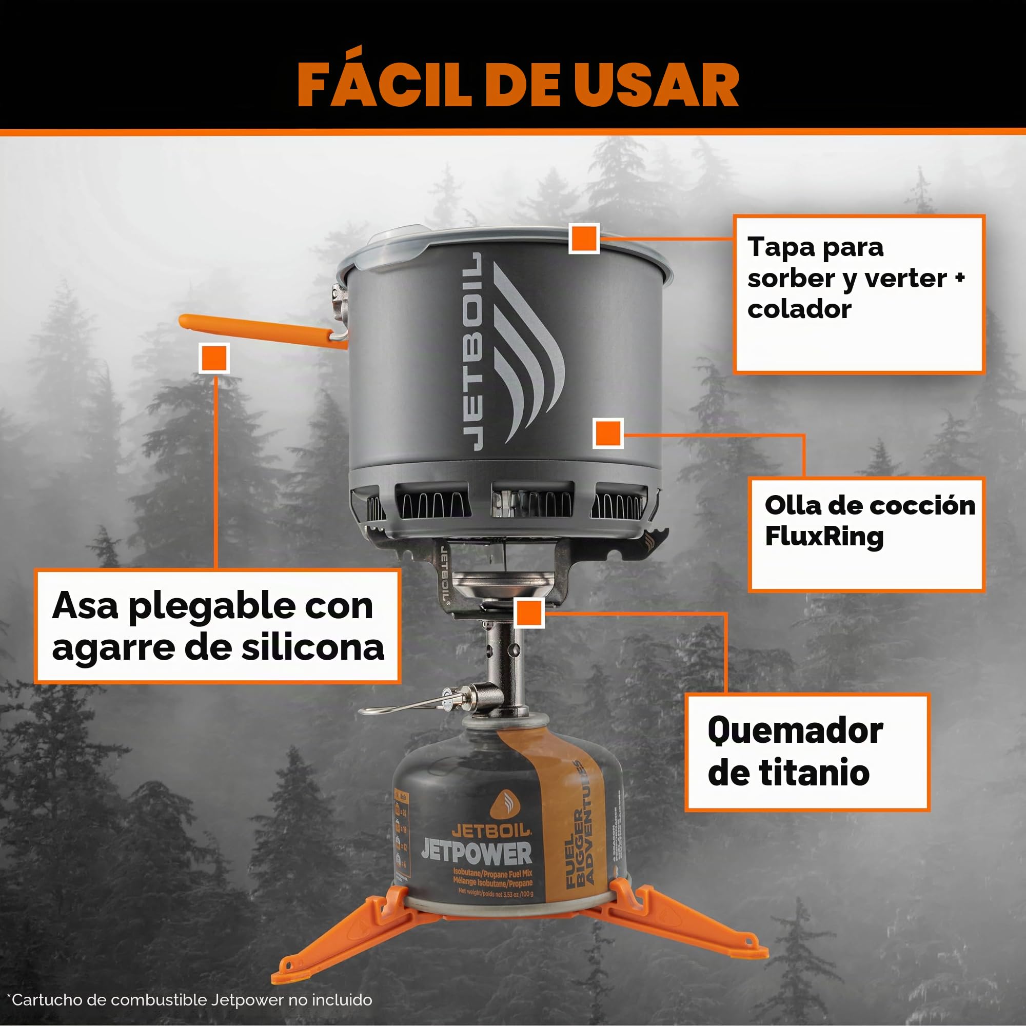 Jetboil Stash - Sistema de Cocina Ultraligero para Acampar y mochilero