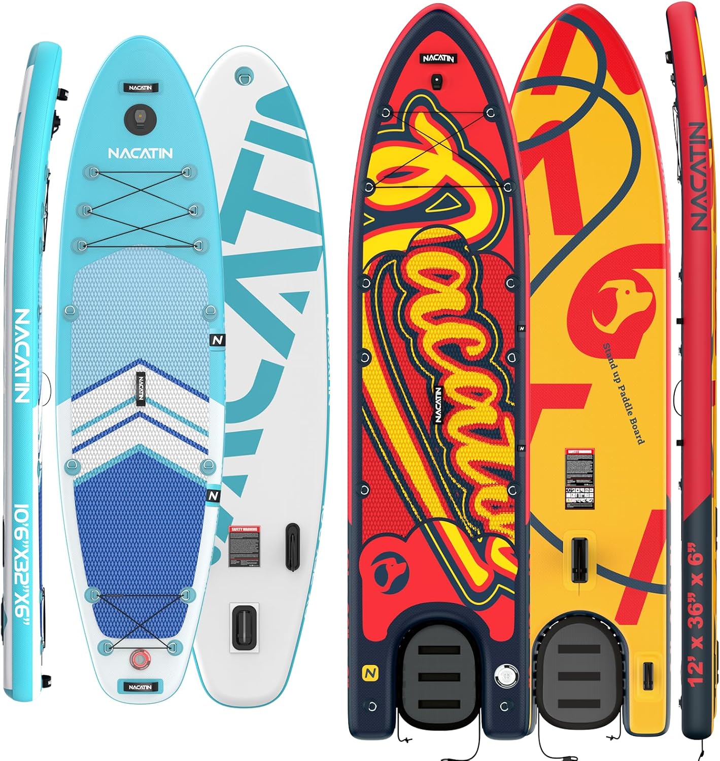 NACATIN Inflatable Stand Up Paddle Board with Kayak Seat, Upgrade Version Blow Up Paddle Boards for Adults with Premium SUP Accessories&Backpack,Adjustable Paddle,Camera Mount,Fins,Hand Pump,2 PCS