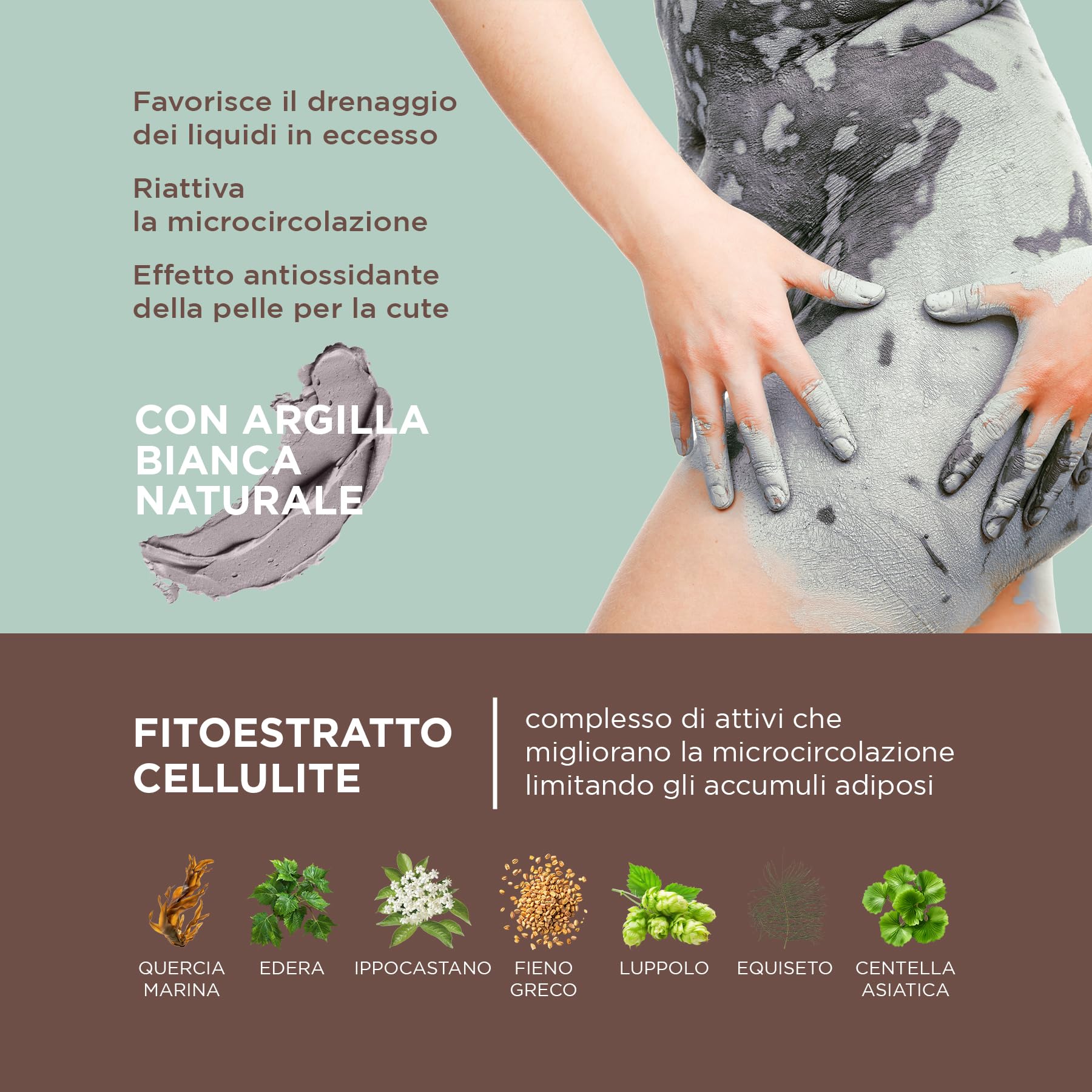 NATURAVERDE | Fango Anticellulite con Argilla Minerale ed Estratto di Caffè Upcycling, Drena Liquidi in Eccesso, Riattiva la Microcircolazione, 500g