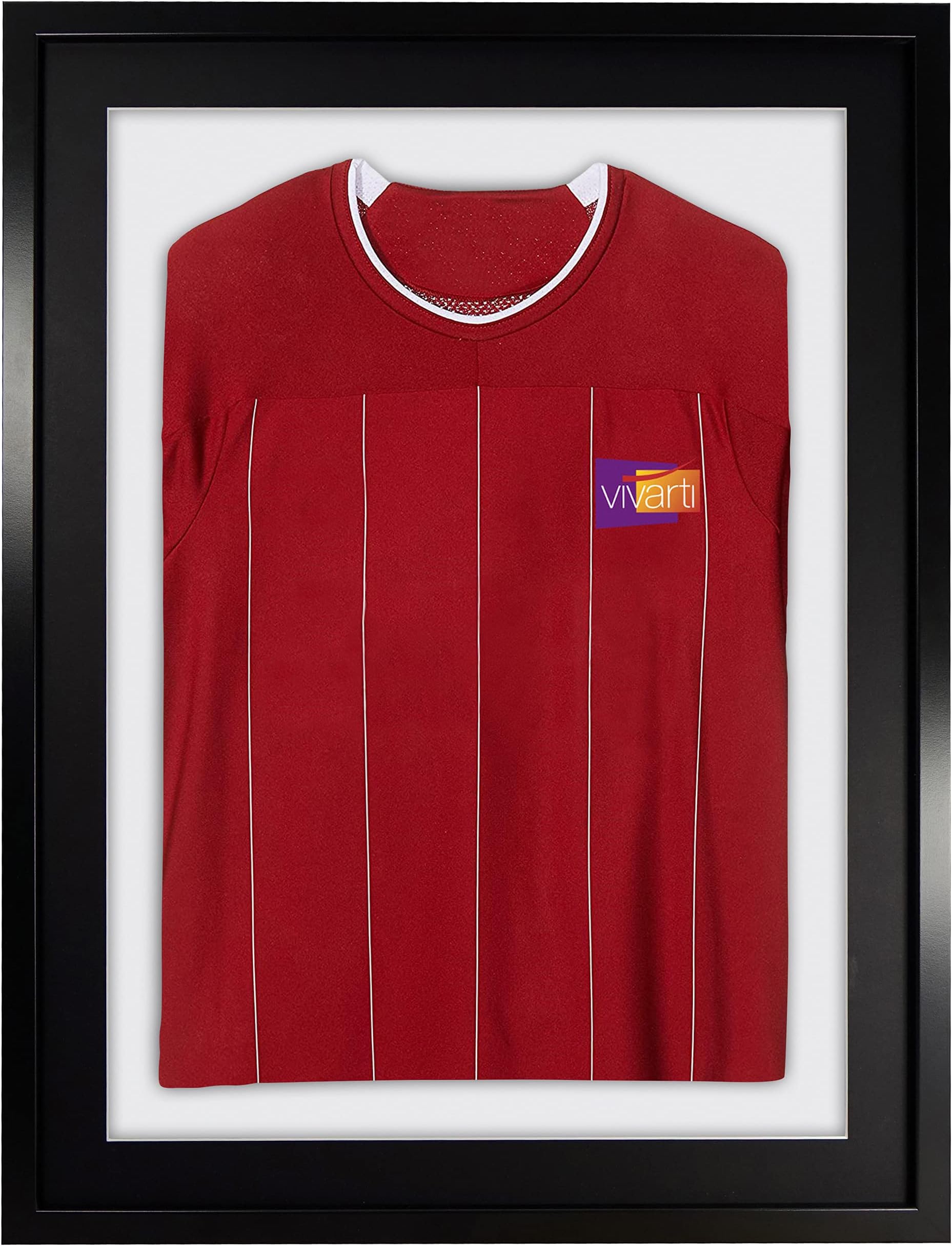 DIY Sports Shirt Display Frame 60x80cm – Black Box Frame for Football, Rugby, Cricket Jerseys – Wall Mounted with Black Mount, White Backing & Clear Styrene Glazing