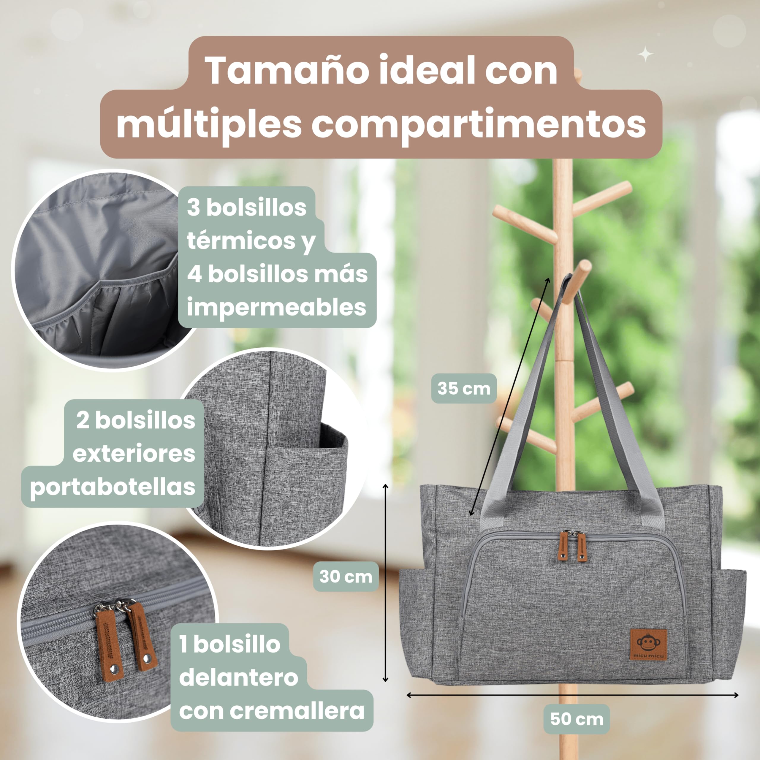 Bolso Carro Bebé | Pañalera Bebé para Silla de Paseo con Cambiador Portátil | Bolso Maternidad Hospital de Gran Capacidad | Tejido Impermeable | 50x14x30cm