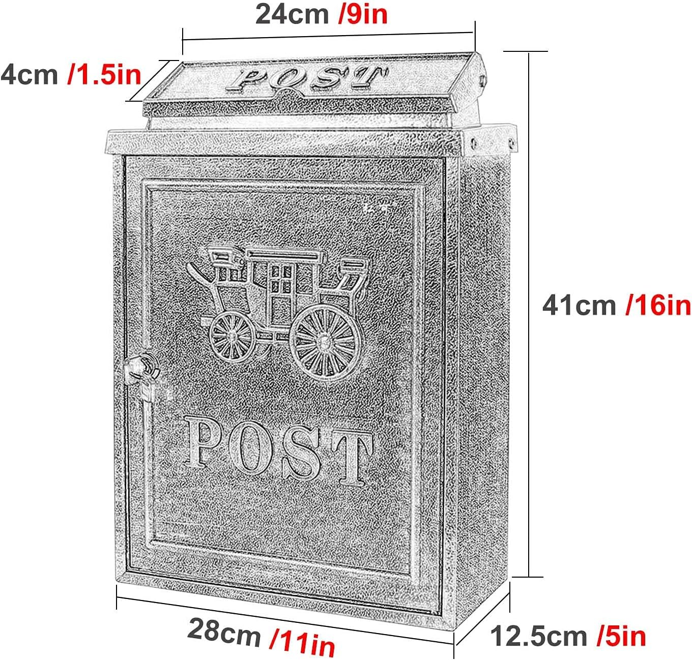 Letter Box Vintage Wall Mount Mailbox Rust-Proof Locking Large Mail Box for Outdoor Office Comment Letter Deposit Post Box with Keys (Color : E)