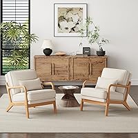 MALOL Mid-Century Accent Chair Set of 2 Beige, Solid Pine Wood Frame, Linen Upholstery, Lumbar Pillow for Living Room Bedroom