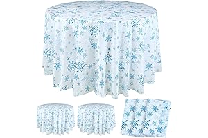 Sliner Christmas Round Plastic Tablecloth 84'' Winter Snowflakes Tablecloth Disposable Tablecloth Winter...